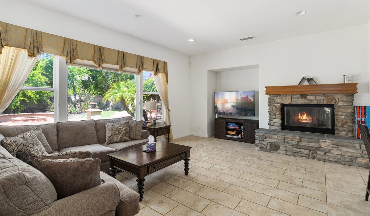 Living room area with a fireplace