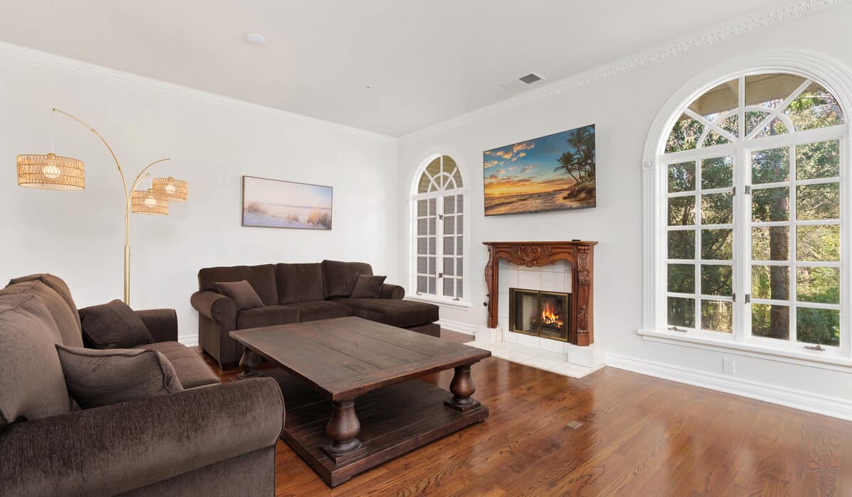 Living room area with a couch and tv