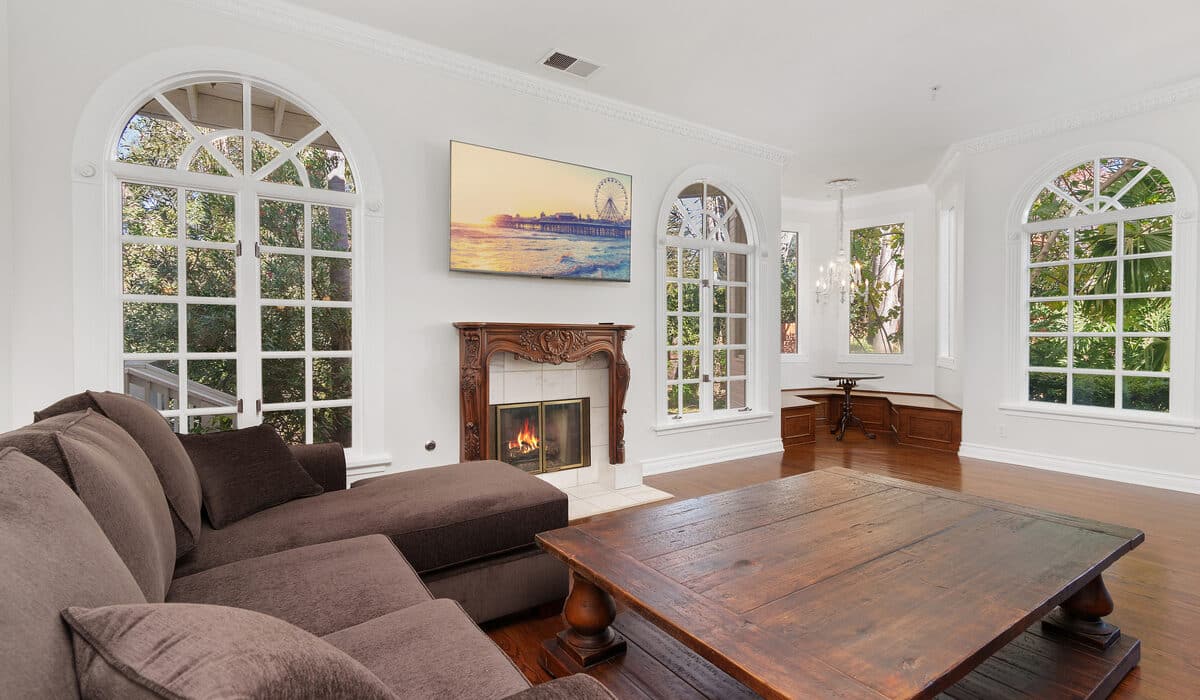 Living room area with a couch and tv