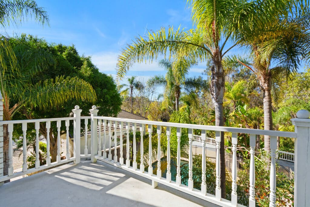 Balcony overlooking a pool