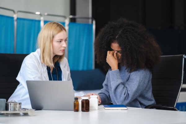 Stressed patient are treated by a psychologist or doctor for dual diagnosis